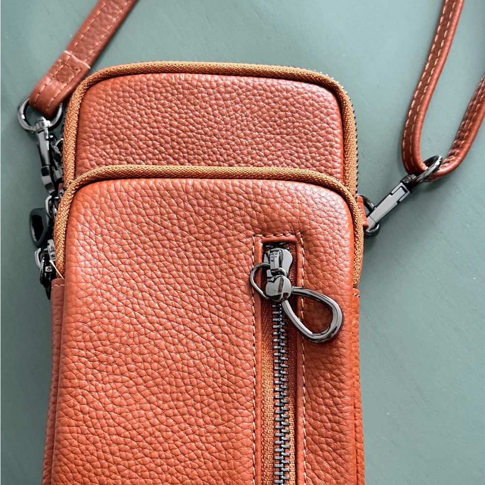 Textured Brown Crossbody Phone Bag from LONDON